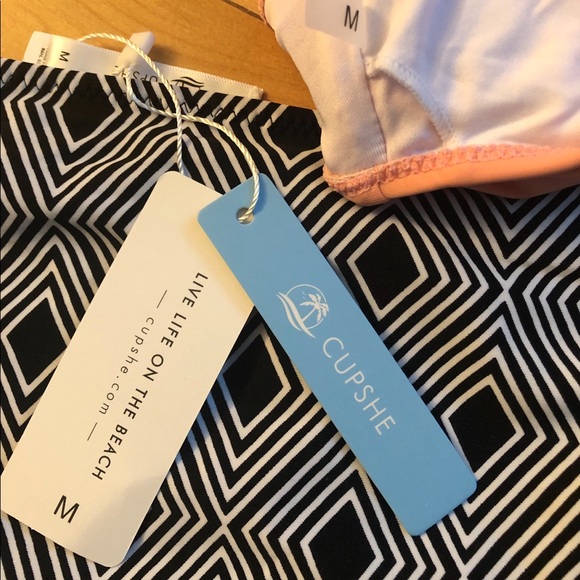 Cupshe Pink Twisted Halter Bikini, Geometric Print High Waisted Bottom - M - Picture 4 of 7